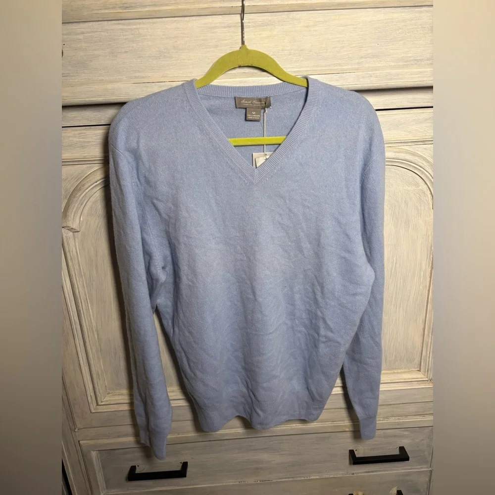 Daniel Cremieux Mongolian Cashmere V-Neck Powder Blue Sweater Preppy Classic‎